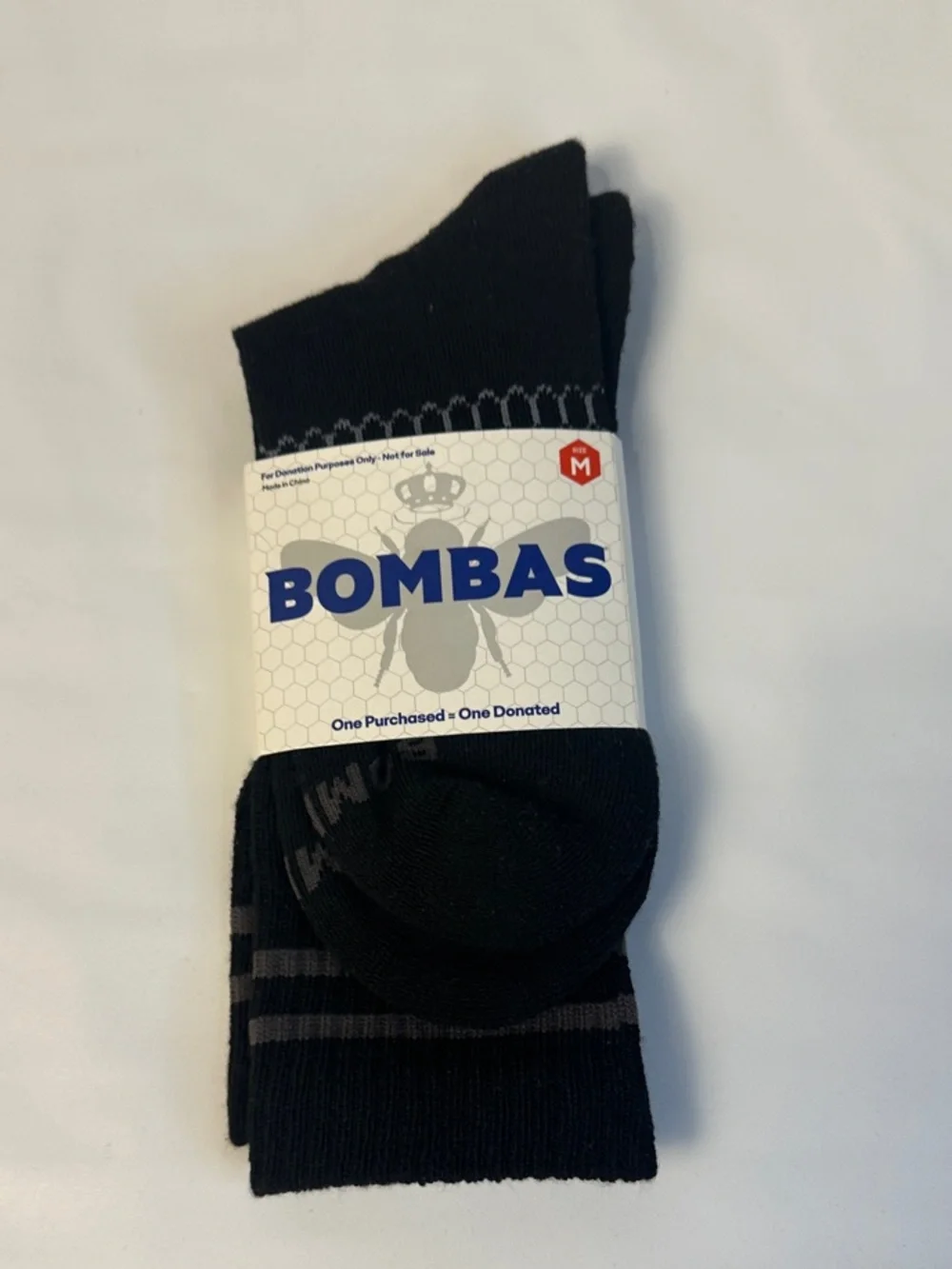 Bombas Black Crew Athletic Socks with Gray Stripes